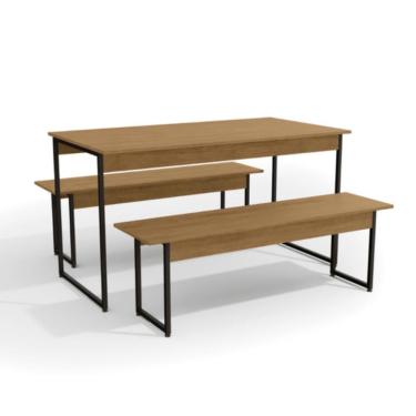 Imagem de Mesa de Jantar Industrial com 2 Bancos Li013 Canela e Preto Fosco 136cm