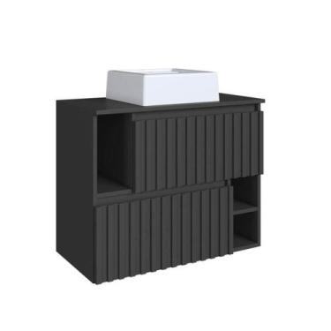 Imagem de Gabinete De Banheiro Suspenso 75cm Luiza Grafite Cuba Branca e 2 Porta