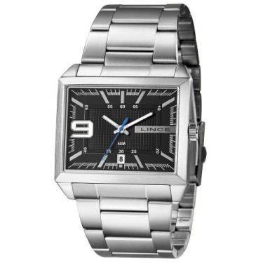 Imagem de Relogio Masculino Lince quadrado prata preto grande calendario MQM4752