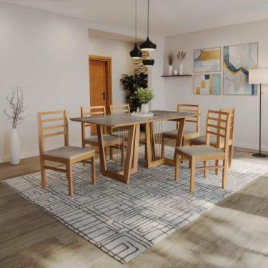 Imagem de Conjunto Sala de Jantar Elisa em Madeira Maciça 6 Cadeiras Linho Fendi