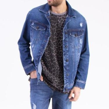Imagem de Jaqueta Maxi Jeans Destroyed Azul Escuro Lady Rock, M, Azul escuro