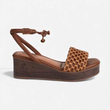 Imagem de Sandália Plataforma Mississipi Amarração Caramelo, Tabaco, 36