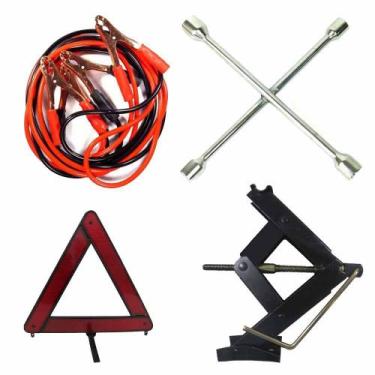 Imagem de Jogo para Carro 4 Peças Macaco Hidráulico + Cabo de Bateria - Kit
