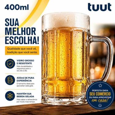 Imagem de Kit 10 Canecas de Chopp de Vidro 400ml Grossa Pesada Resistente Bar Re