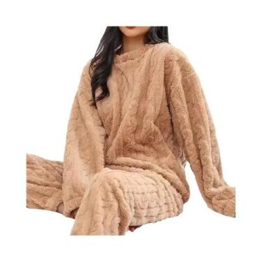 Imagem de Conjunto De Pijamas De Inverno Para Mulheres Em Veludo Coral, Espesso 