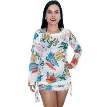 Imagem de Saída de praia camisão blogueira franzido manga longa - Tropicana Moda