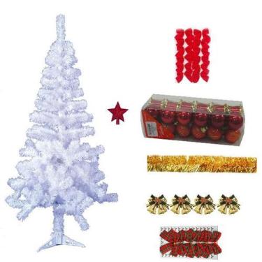 Imagem de Árvore De Natal Branca Decorada 1,50cm 220 Galhos Com 50 Itens Enfeite