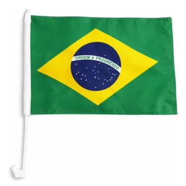Imagem de Bandeira Haste Plástico 45X32cm Vidro Carro Copa Brasil - Denlex