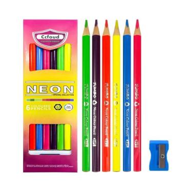 Imagem de Conjunto De Lápis Coloridos Neon 6 24 50 Peças, Materiais De Desenho F