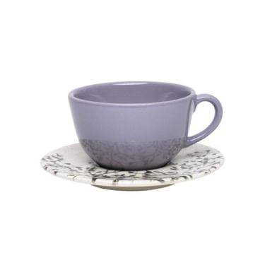 Imagem de Xícara De Chá 200mL De Cerâmica Com Pires Unni Lilac Oxford