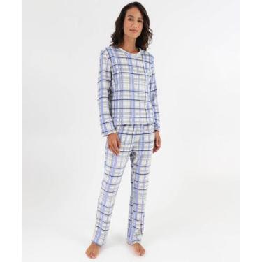 Imagem de Pijama Feminino Estampa Xadrez Marisa Off White-50397, Off white, M