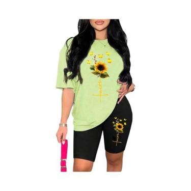 Imagem de Conjunto Feminino De Duas Peças Com Estampa De Girassol E Borboleta, C