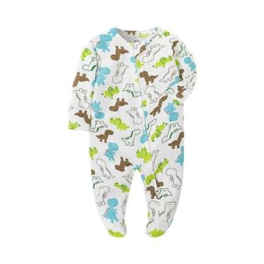 Imagem de Pijamas De Algodão Branco Unissex Para Bebês Recém-Nascidos Com Zíper 
