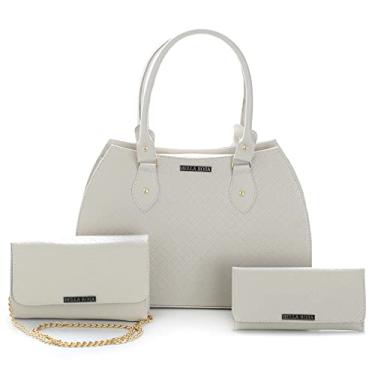 Imagem de Kit Bolsas Femininas Grande + Bolsa Festa + Carteira Feminina (Marfim)