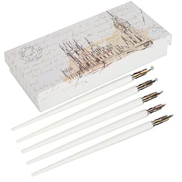 Imagem de Caneta de mergulho, confortável para segurar material de madeira leve multifuncional caligrafia caneta para personagens artísticos para casa (haste fina branca)