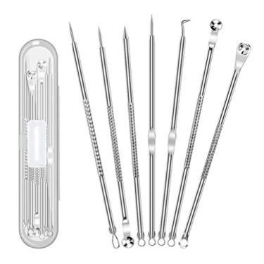 Imagem de Bticx Ferramentas de remoção de cravos, kit de ferramentas de espinhas, 7 peças/conjunto de ferramentas de remoção de comedões de cravos com estojo de armazenamento, ferramentas práticas