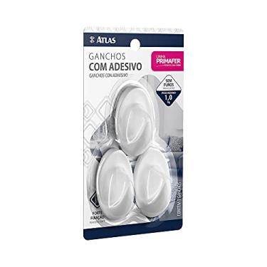 Imagem de Atlas - Gancho Oval Plástico Adesivo de Fita Dupla-Face Suporta Até 1Kg, Cartela com 3 Peças na Cor Branca