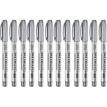 Imagem de Canetas marcadoras metálicas, marcadores permanentes metálicos para ilustração de artistas, artesanato, fabricação de cartões de presente, álbuns, tecido, álbum de fotos "faça você mesmo", conjunto econômico de 12 (prata)