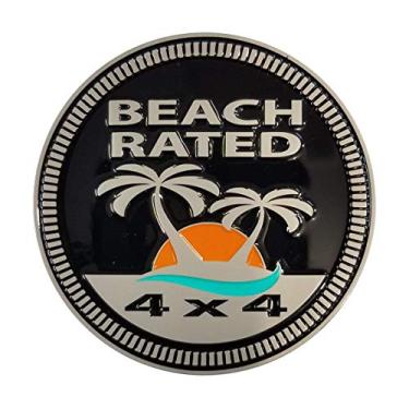 Imagem de Emblema de metal automotivo com "classificação de praia" 4x4 com brilho de crachá projetado especificamente para o Jeep Wrangler Cherokee ~ Cole em qualquer lugar!