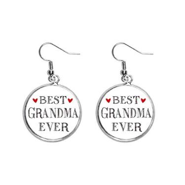 Imagem de Brincos femininos com citação Best grandma ever para parentes de orelha pendentes prata