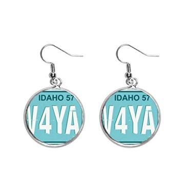 Imagem de Brinco feminino de prata com número de placa de licença de carro americano EUA