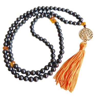 Imagem de Japamala 108 Contas de Pedra Natural Hematita com Cristal de Vidro (Amarelo)