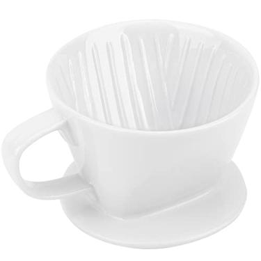 Imagem de Segarty Cafeteira para derramar, gotejador de café de cerâmica branca de xícara única, tamanho nº 2, suporte de gotejamento de cone de filtro reutilizável, cafeteira lenta com 3 furos de fundo plano