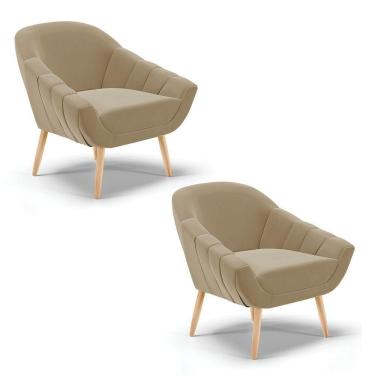 Imagem de Kit 02 Poltronas Giovana Suede Natural Marrom Rato