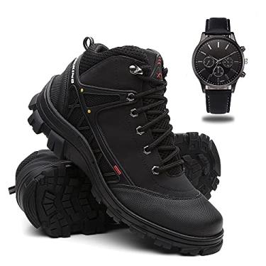Imagem de Coturno Masculino Aventura Bota Trilha + Relógio - Preto/40