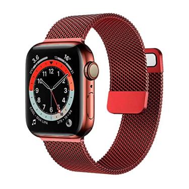 Imagem de SDUTIO para pulseira de relógio 44mm 40mm 38mm 42mm acessórios pulseira smartwatch loop magnético para i-Watch Serie 3 4 5 6 se 7 pulseira (cor: vermelho, tamanho: 42mm-44mm-45mm)