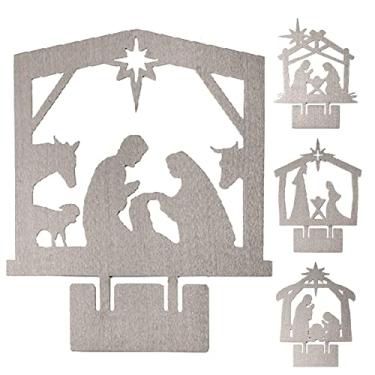 Imagem de Sinal de mesa para presépio, ornamentos de mesa de nascimento de Jesus de aço inoxidável | Placas de mesa de metal para presépio da sagrada família, peça central de decoração de natal para Jiem-br