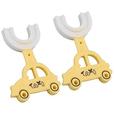 Imagem de Escova de dentes em forma de U, 2 peças de escova de dentes de boca inteira, escova de dentes de treinamento manual de carro fofa 360 graus de silicone macio para limpeza oral de dentes