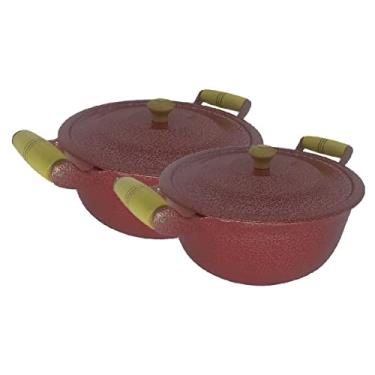 Imagem de Jogo 2 caçarolas panela aluminio craqueado vermelho 18 e 20