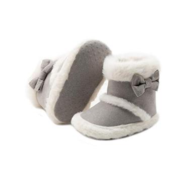 Imagem de Botas de neve para bebês meninas Jueshanzj, botas de neve de pelúcia para inverno com laço antiderrapante cinza 0-6 meses