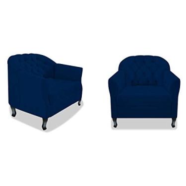Imagem de Kit 02 Poltrona Cadeira Sofá Julia com Botonê Pés Luiz XV para Sala de Estar Recepção Quarto Escritório Suede Azul Marinho - AM Decor