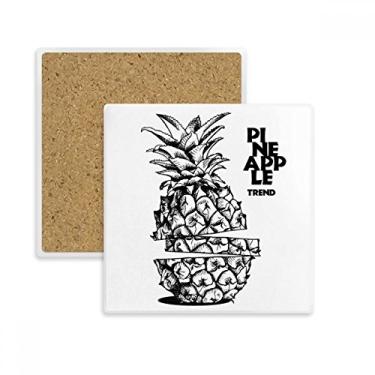 Imagem de Tapete de porta-copos quadrado com desenho de linha de fruta de abacaxi, suporte de subplaca, pedra isolante