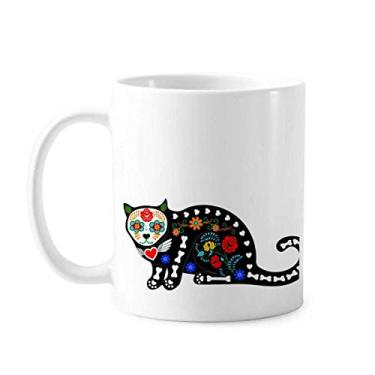 Imagem de Caneca de cerâmica de porcelana de café de cerâmica com osso de flor de gato preto