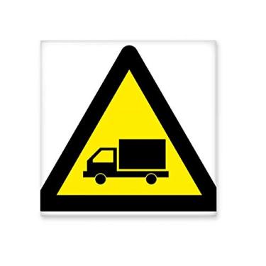 Imagem de Símbolo de aviso amarelo preto caminhão triângulo azulejo de cerâmica brilhante decalque pedra adornada tijolo vitrificado