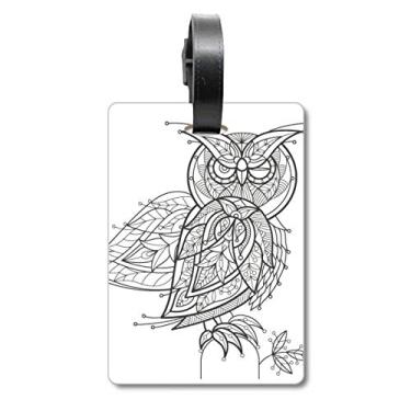 Imagem de Pintura de pássaro Flying Line Bolsa de mala preta Etiqueta para cartão de bagagem pendurada Scutcheon