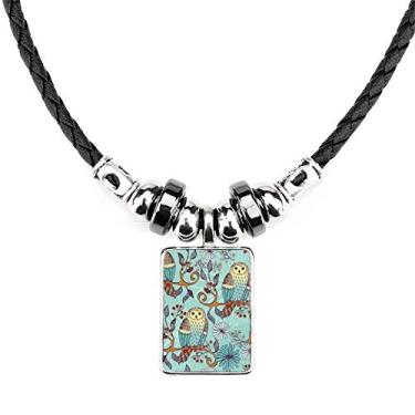 Imagem de DIYthinker Colar Blue Flower Owl Protect Animal Pet Lover Jewelry Torque Leather Rope Pendant