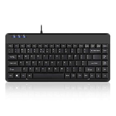 Imagem de Perixx Periboard-409H, mini teclado com porta USB – dimensões de 31 x 5,79 x 0,79 cm – acabamento em piano preto – 2 hubs USB 2.0 integrados – interface USB, layout em inglês dos EUA