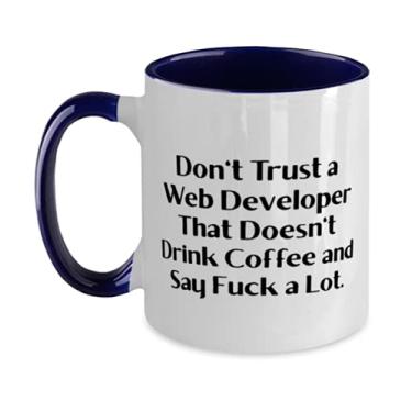 Imagem de SpreadPassion Fancy Web developer, Don't Trust a Web Developer That Doesn't Drink Coffee., Caneca motivacional de dois tons de 325 ml para colegas de trabalho do chefe
