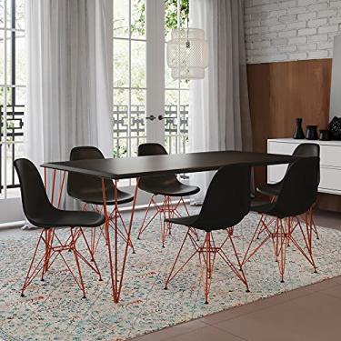 Imagem de Mesa Sala De Jantar Industrial Clips Preta 135x75 Com 6 Cadeiras Eiffel Pretas De Ferro Cobre