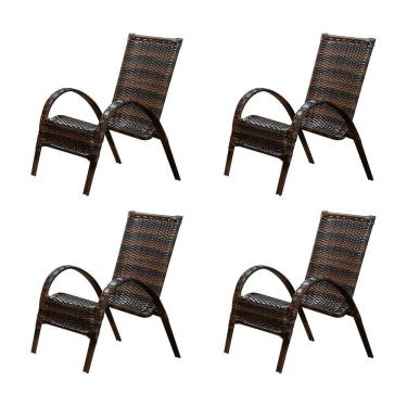 Imagem de Kit 4 Poltronas em Junco para Área Externa Base Aço Itacaré - Argila