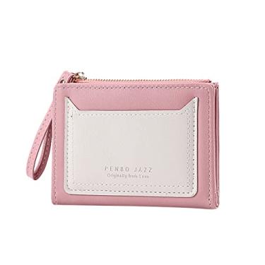 Imagem de Carteira de chave moda feminina ID carteira curta cor sólida bolsa com zíper vários compartimentos para cartão bolsa clutch (rosa, tamanho único)