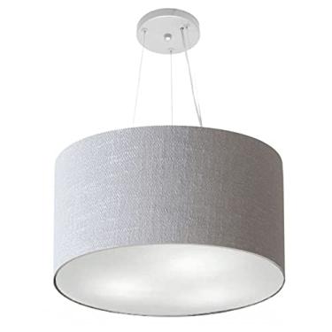 Imagem de Lustre Pendente Cilíndrico Cúpula Tecido 45x30 cm, Vivare Iluminação, Pendente4187 CZ, Cinza, Médio
