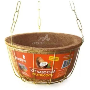 Imagem de Kit Vaso Cuia Grande Xaxim De Fibra de Coco Nutricoco Grande Pendente Completo Para Samambaia - Suporte Suspenso + Corrente 64 cm Para Planta Pendente