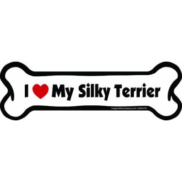 Imagem de Imagine This Ímã de carro Bone, I Love My Silky Terrier, 5 cm x 17 cm