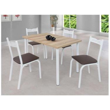Imagem de Mesa De Jantar 4 Cadeiras Retangular - Branco E Marrom Ciplafe Clássic