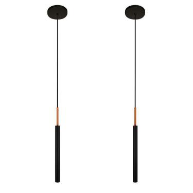 Imagem de Kit 2 Luminárias Pendente Teto Tubo Sala Preto Cobre 40Cm